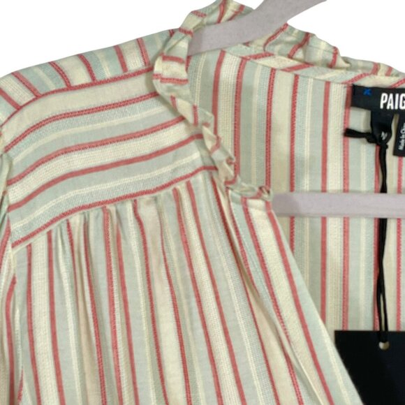 PAIGE Kylenn Tiered Boho Babydoll Dress Cream Stripe Resort Vacation M - Picture 5 of 15